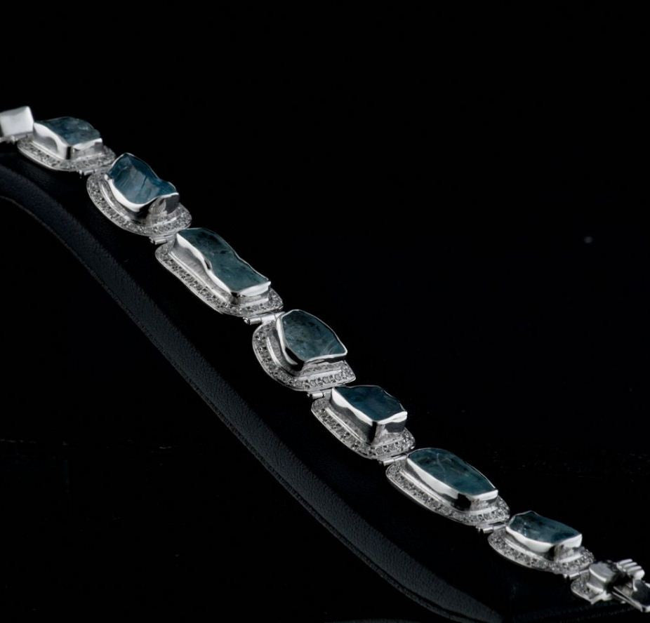 Aquamarine, Indicolite & Pink Tourmaline Silver Bracelet – Arkadia Designs