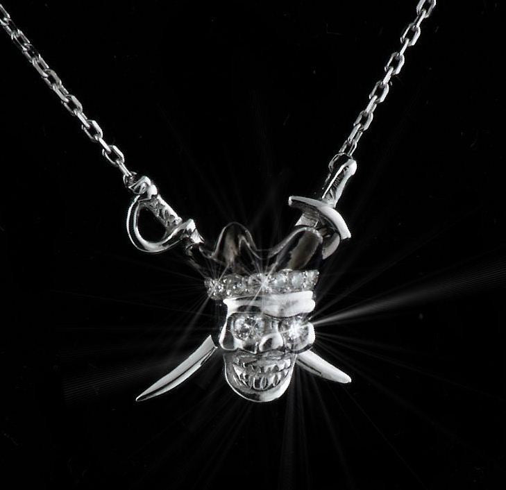 Diamond & Sapphire Silver Skull Men's Pendent Necklace - | Lazaro SoHo
