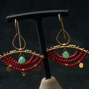 Gold Earrings 18K with Chrysoprase + Coral