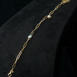 Bracelet Chain Gold 14K with Evil Eye + Pearl