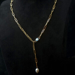 Paperclip Chain Gold 14K with Evil Eye + Pearl