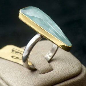 Ring Gold 14K + Silver 925 with Aquamarine